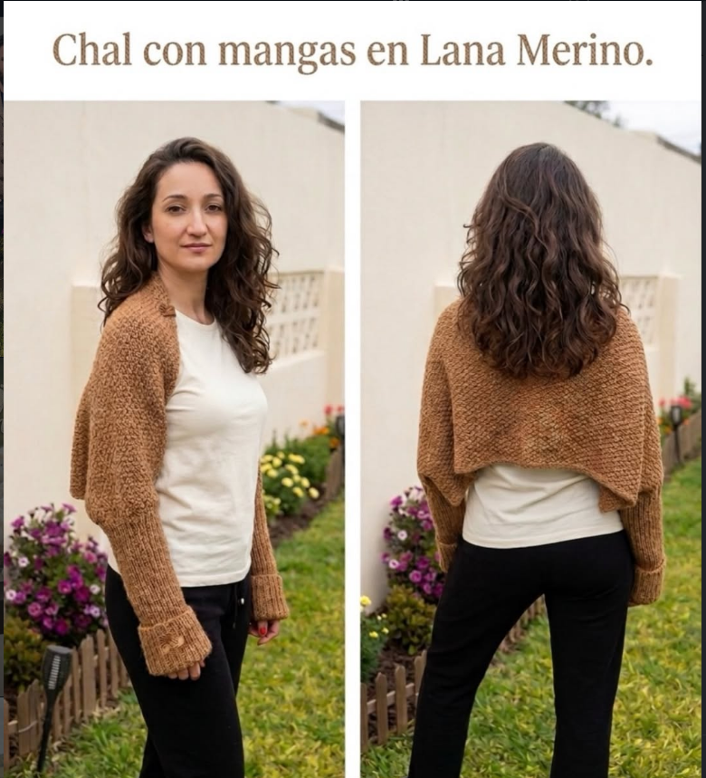 Chal con mangas en lana Merino
